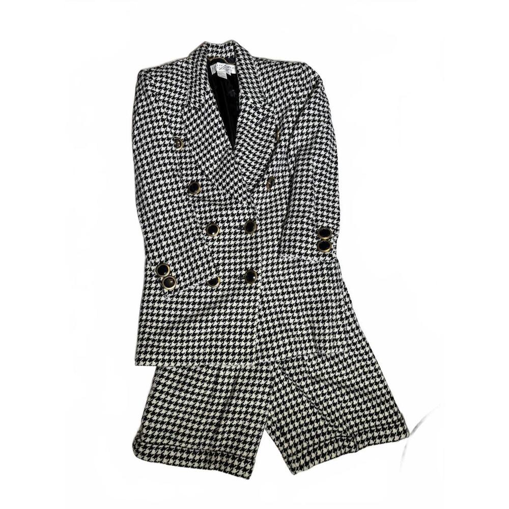 Lillie Rubin 80s 90s VTG Black White Houndstooth Shorts Blazer Suit Set